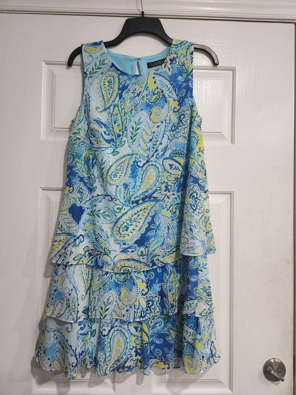 Lauren Ralph Lauren Sleeveless Tiered Paisley Print Chiffon A-Line Dress